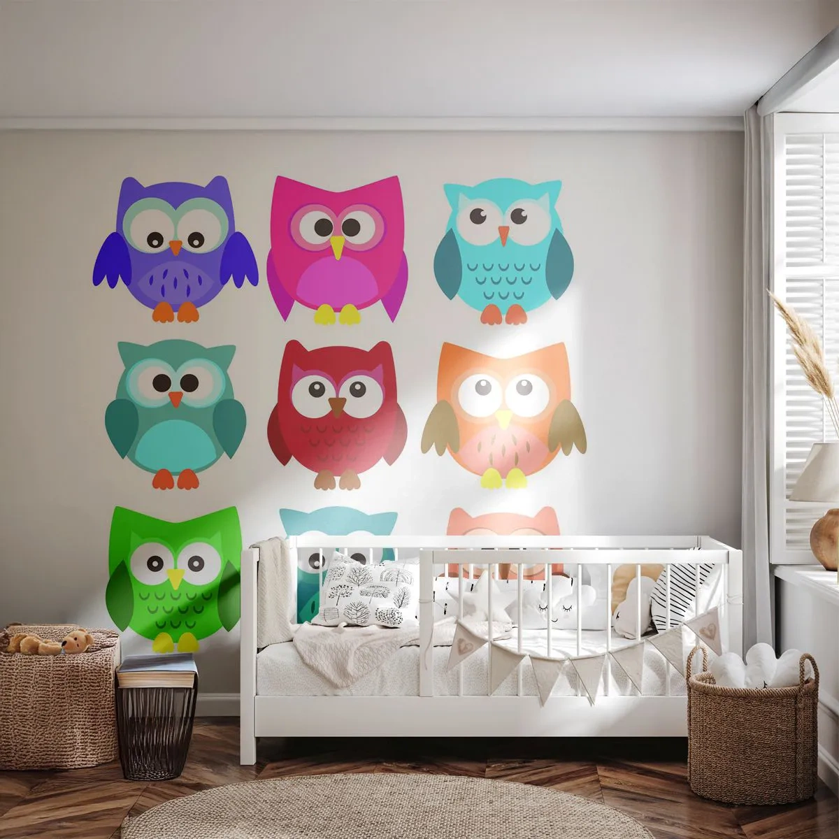 Fototapet Premium Canvas - Att vara olika på roligt sätt - För barn, Uggla, Grafik - 200x140 cm