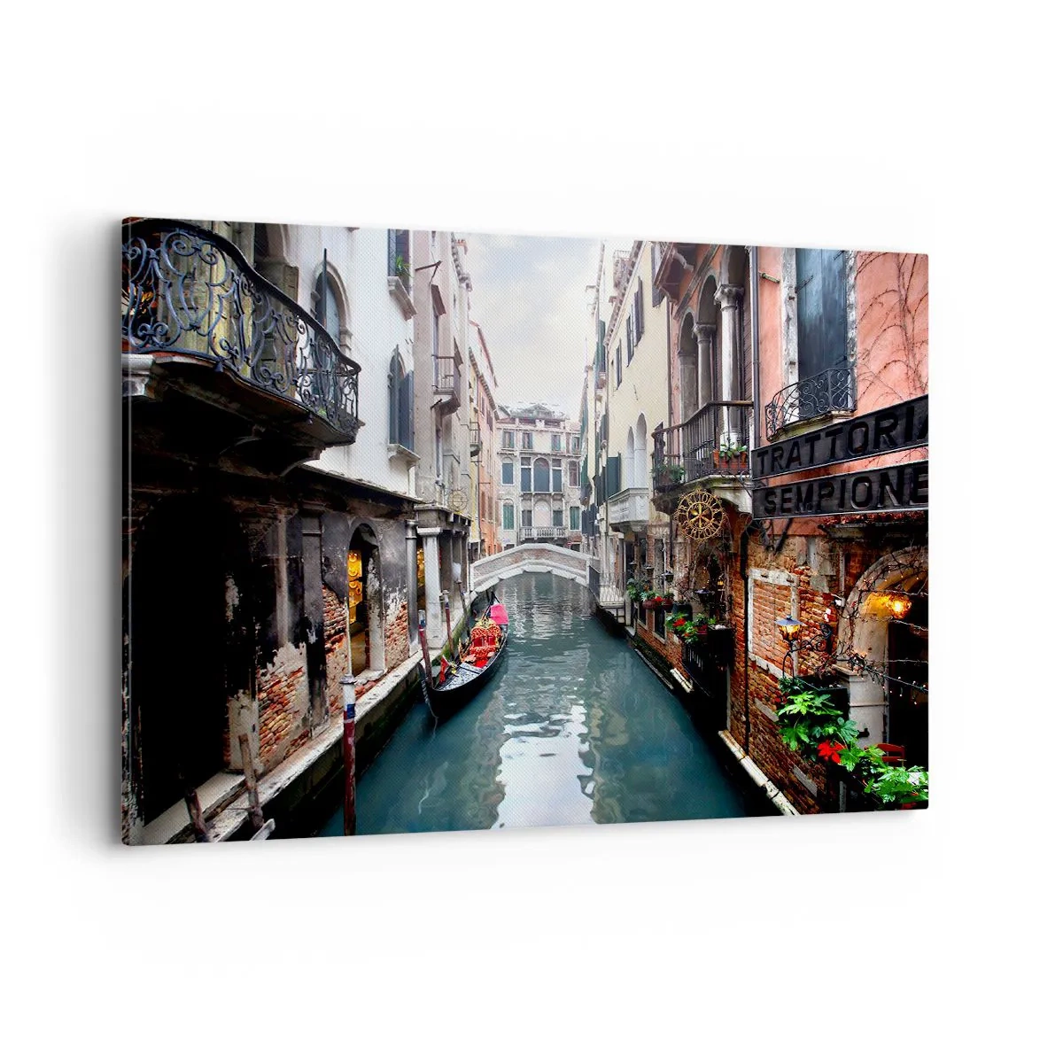 Canvastavla - Bild på duk - Venedig-landskap med gondol och bro - 100x70 cm