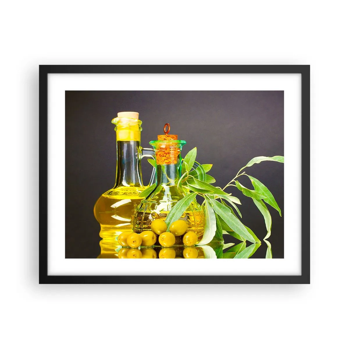 Affisch i svart ram - Stilleben med oliver och olivolja - 50x40 cm