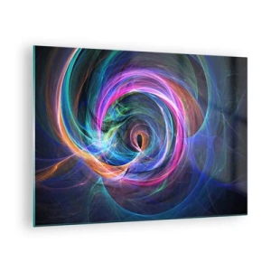 Glastavla - Bild på glas - En abstrakt spiral i intensiva färger mot en mörk bakgrund. - 70x50cm - Vart tar du mig? - Modern väggdekoration för vardagsrum och sovrum ARTTOR