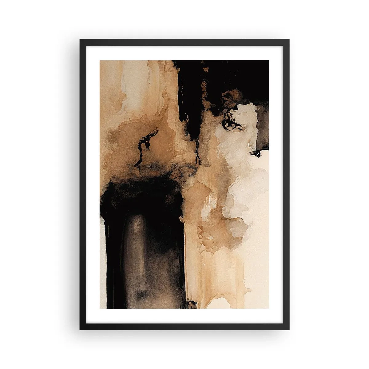 Affisch i svart ram - En abstrakt komposition i varma bruna nyanser. - 50x70cm - Intrigerande abstraktion - Modern väggdekoration för vardagsrum och sovrum ARTTOR