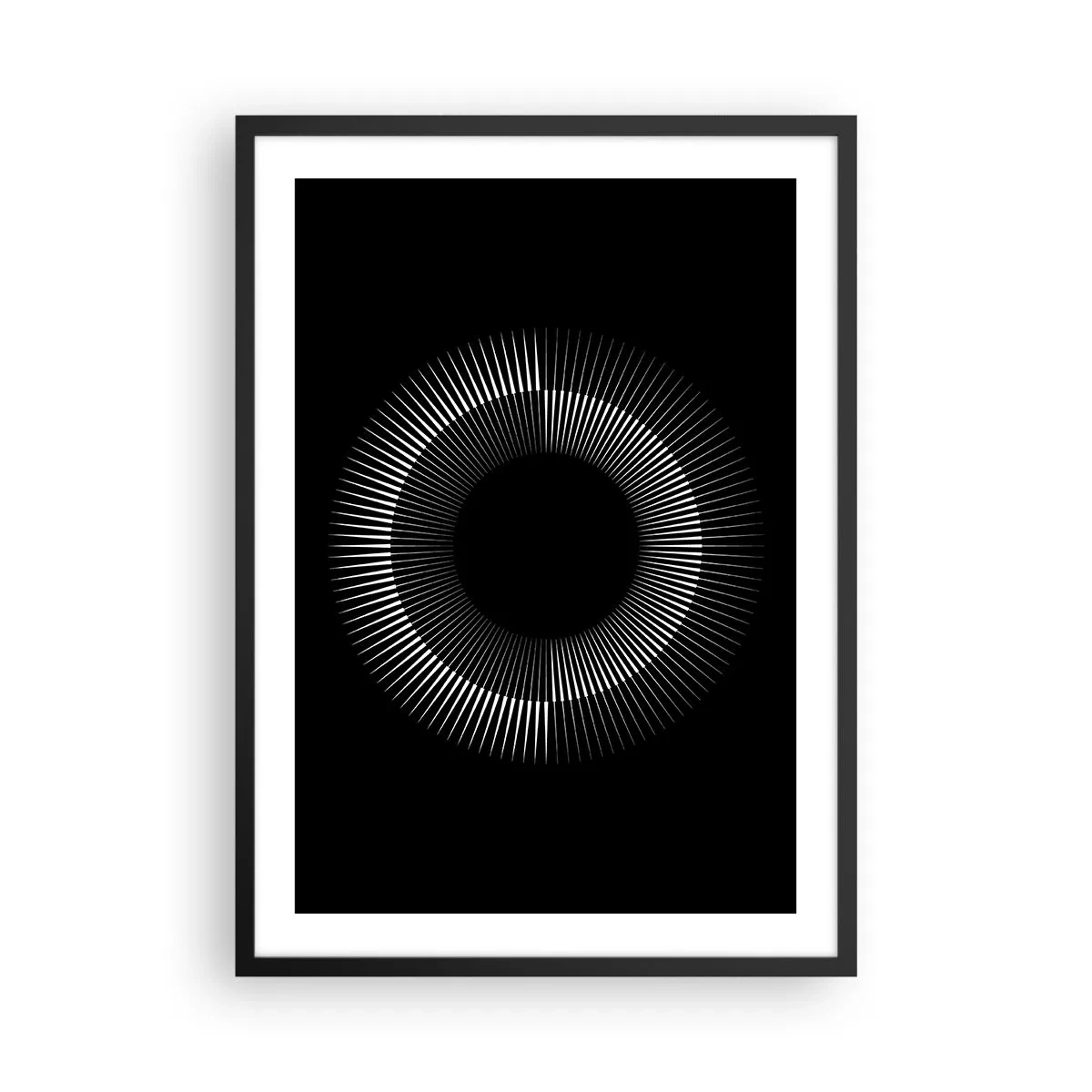 Affisch i svart ram - En fascinerande komposition av en lysande cirkel mot en svart bakgrund. - 50x70cm - Svart sol - Modern väggdekoration för vardagsrum och sovrum ARTTOR