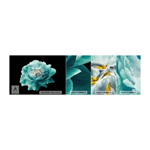 Provbit av självhäftande fototapet Deluxe Sticker - Blå och gyllene kronblad - Blomma, Blomning, Pion - 100x30 cm