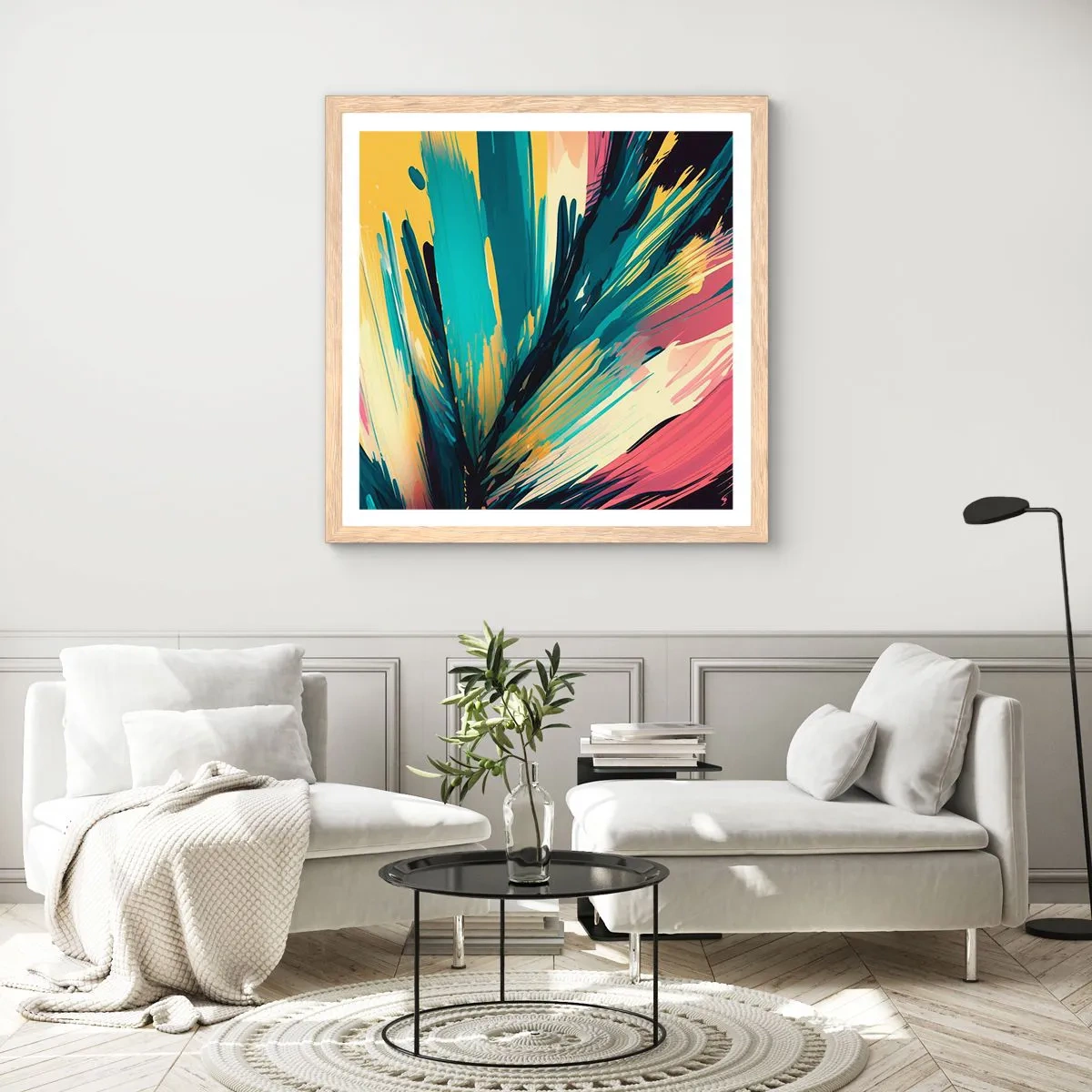 Affisch i ram av ljusek - Komposition - en explosion av glädje - 30x30 cm