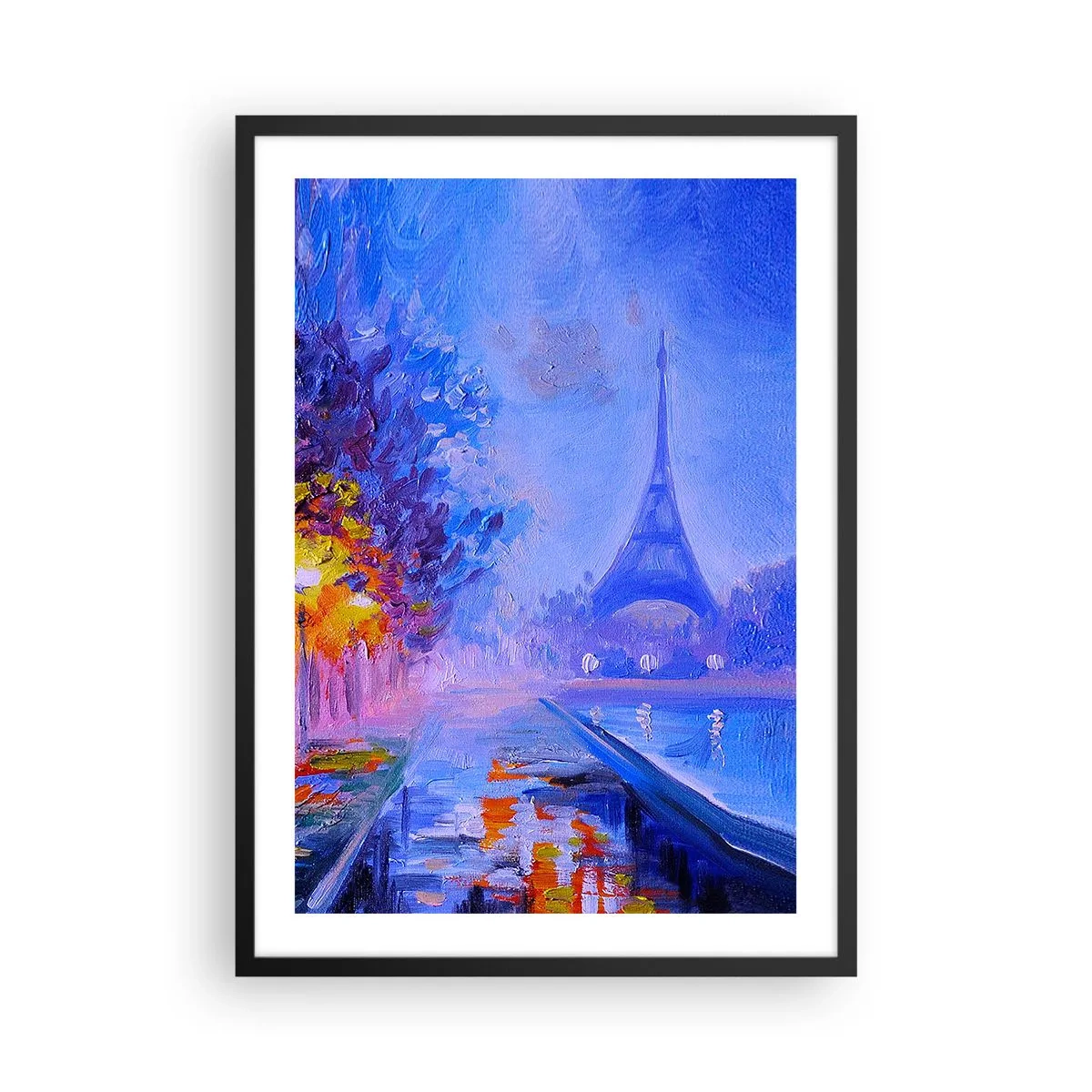 Affisch i svart ram - Eiffeltornet i en målerisk nattbild - 50x70cm - Drömpromenad - Modern väggdekoration för vardagsrum och sovrum ARTTOR