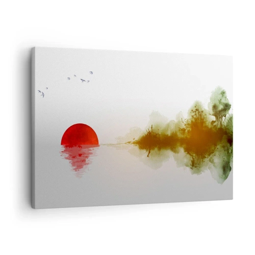 Canvastavla - Bild på duk - Abstrakt solnedgång över en sjö med reflektion - 70x50cm - Ett löfte om lugn - Modern väggdekoration för vardagsrum och sovrum ARTTOR