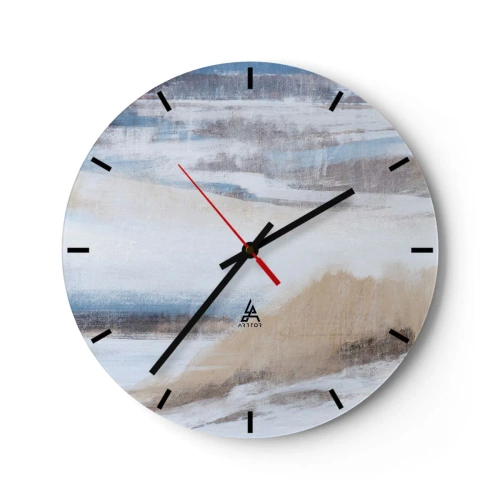 Väggklocka - Klocka på glas - Vinterlandskap i nyanser av blått, beige och vitt - 30x30cm - Vinterkomposition - Modern väggdekoration för vardagsrum, kök och sovrum ARTTOR