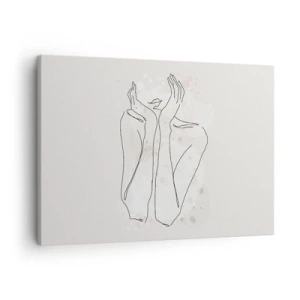 Canvastavla - Bild på duk - Konturlinje som visar kvinnans händer mot en ljus bakgrund - 70x50cm - Drömstund - Modern väggdekoration för vardagsrum och sovrum ARTTOR