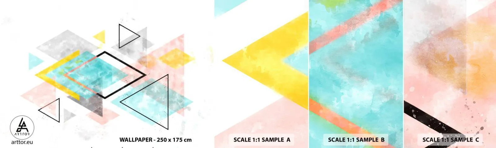 Provbit av självhäftande fototapet Deluxe Sticker - Geometriskt spel - Ljus, Trianglar, Minimalism - 100x30 cm