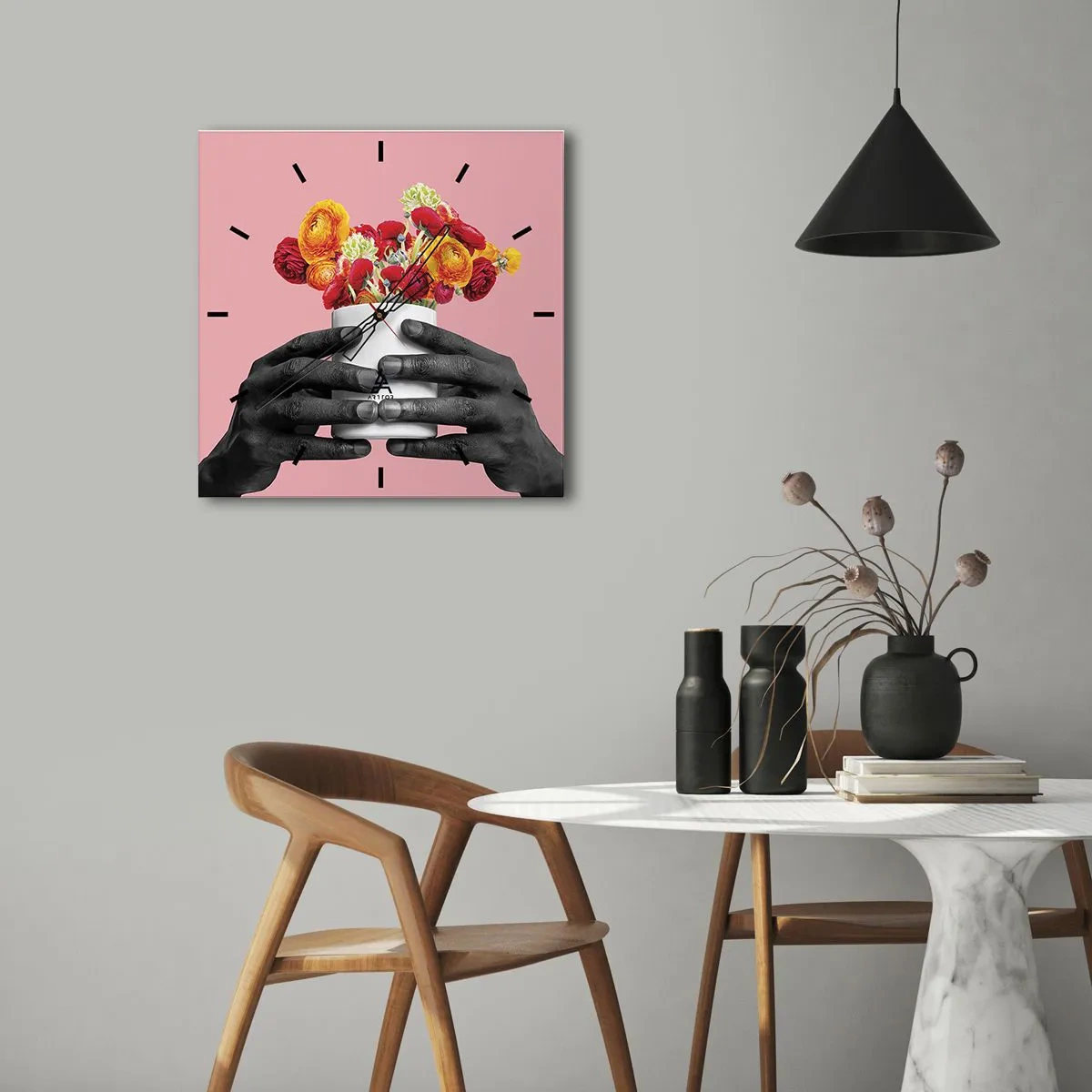 Väggklocka - Klocka på glas - Livets apoteos - 40x40 cm