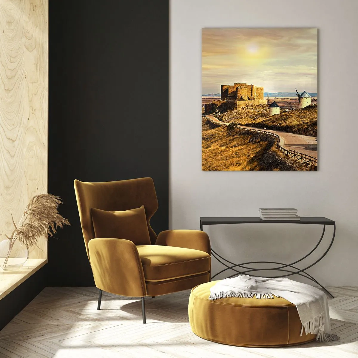 Glastavla - Bild på glas - Don Quixote kommer snart - 80x120 cm