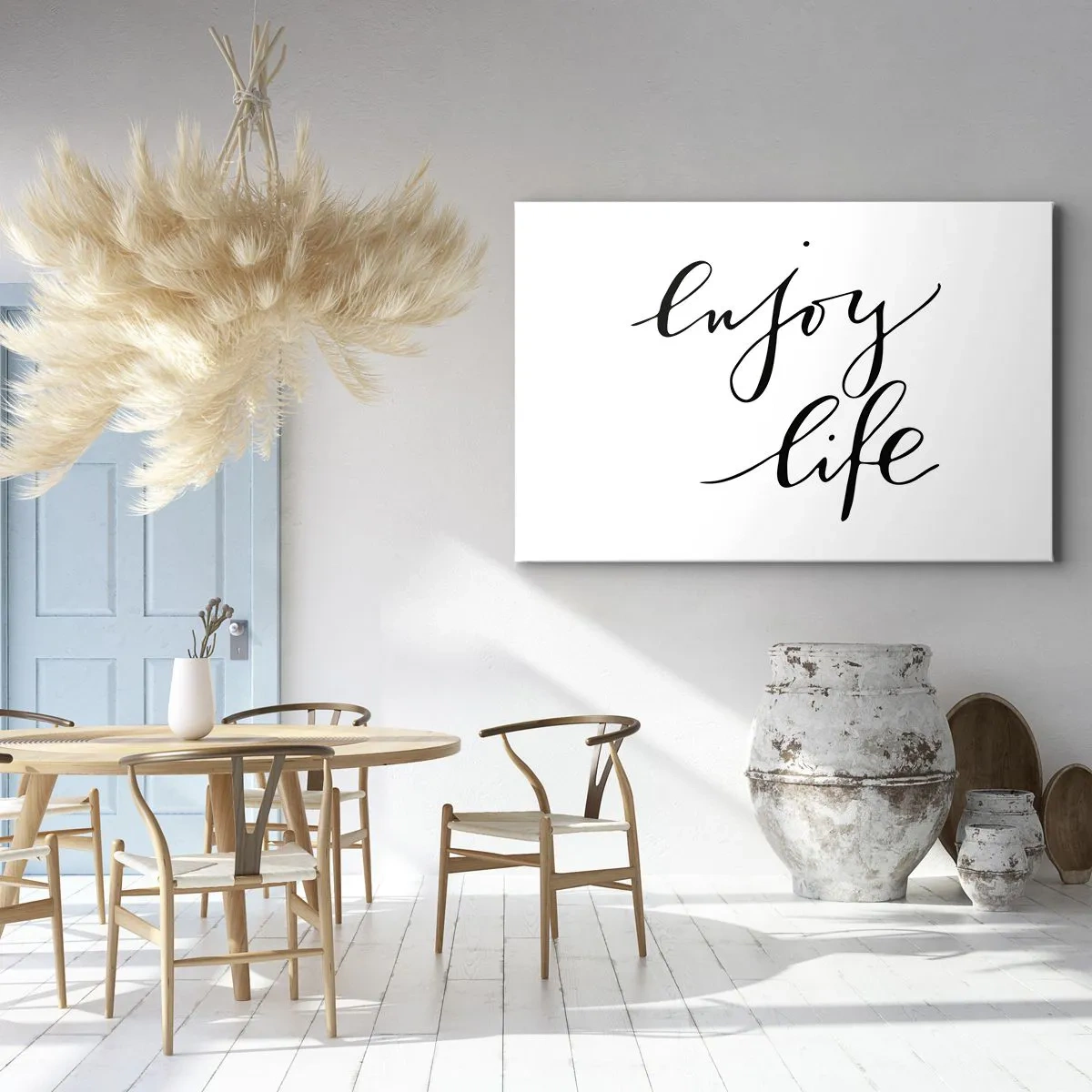 Canvastavla - Bild på duk - Citatet "njut av livet" i svart kalligrafi på vit bakgrund - 70x50cm - Ingenting att tillägga… - Modern väggdekoration för vardagsrum och sovrum ARTTOR