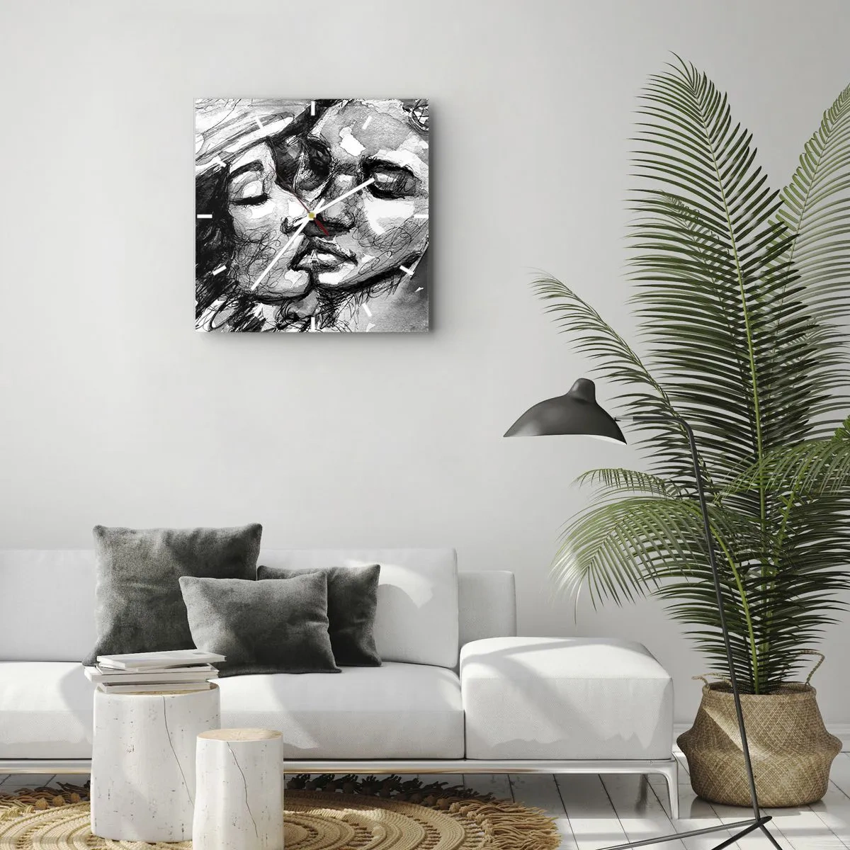 Väggklocka - Klocka på glas - Ett ömt ögonblick - 40x40 cm