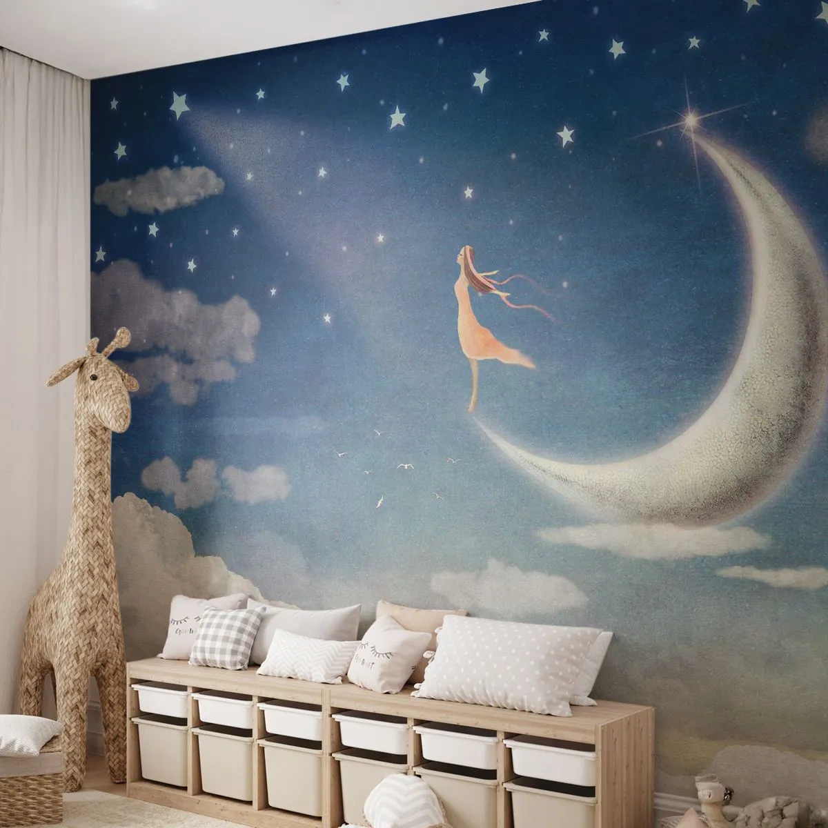 Fototapet Premium Canvas - Blå friare - Abstraktion, För barn, Måne - 400x280 cm