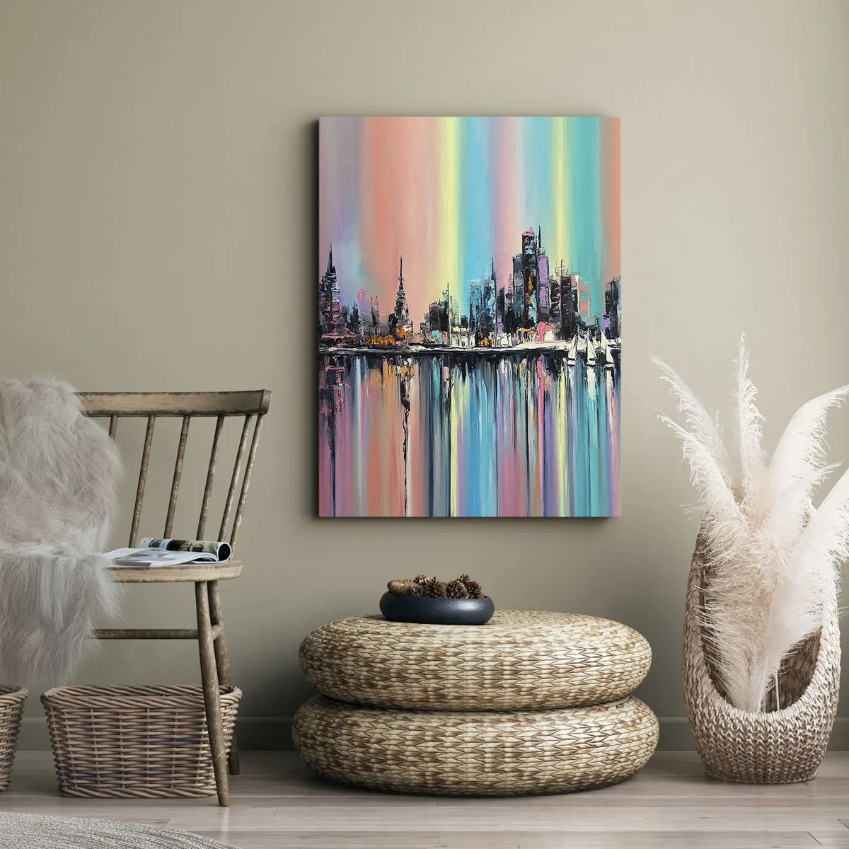 Canvastavla - Bild på duk - Nattens ljus - 65x120 cm