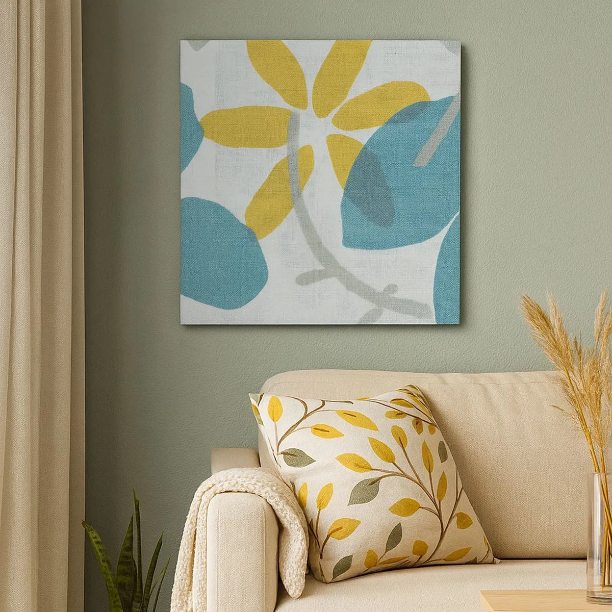 Canvastavla - Bild på duk - Bland azurblå blad - 30x30 cm