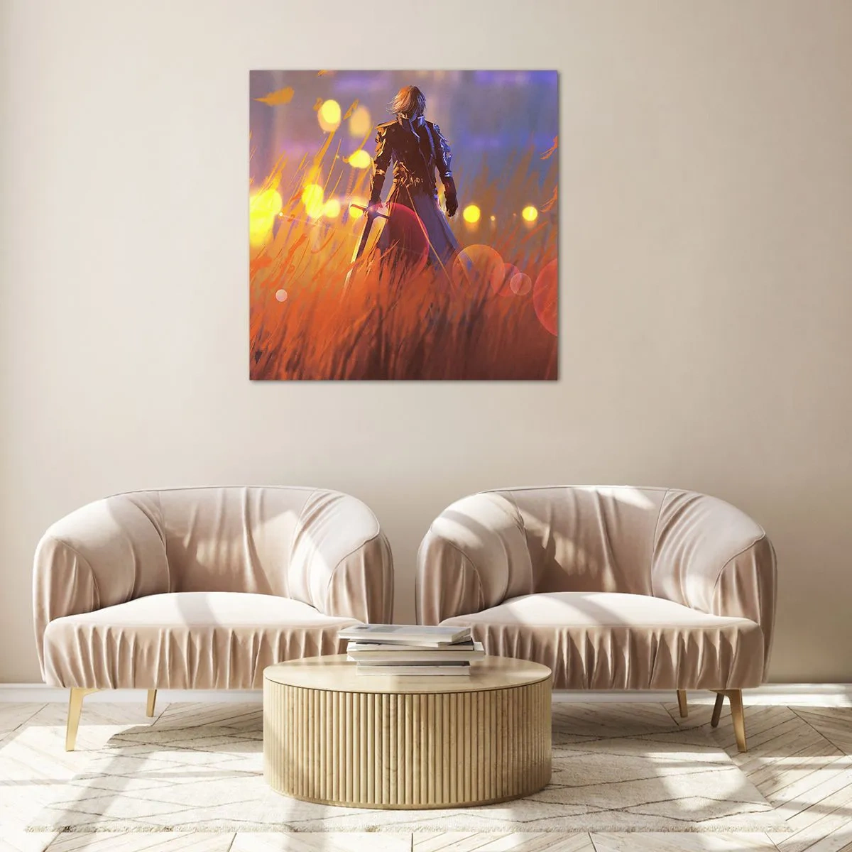 Glastavla - Bild på glas - Vandrande riddare - 70x70 cm