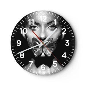 Väggklocka - Klocka på glas - Fjärilkyss - 30x30 cm