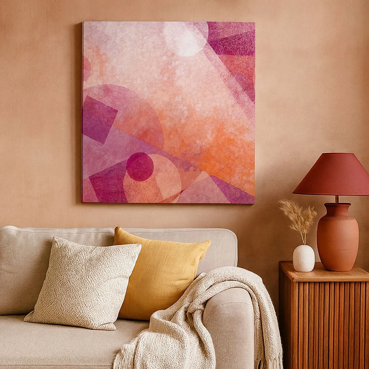 Canvastavla - Bild på duk - Geometriska omvandlingar i rosa - 30x30 cm