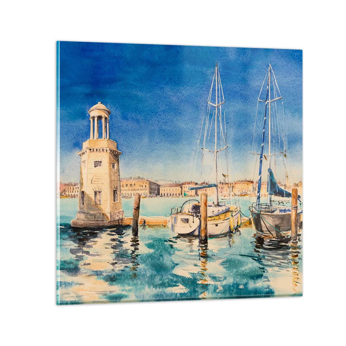 Glastavla - Bild på glas - Solig lagun - 70x70 cm