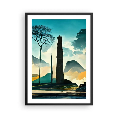 Affisch i svart ram - Ett mystiskt landskap med monumentala obelisker - 50x70cm - Fortfarande högre och högre - Modern väggdekoration för vardagsrum och sovrum ARTTOR
