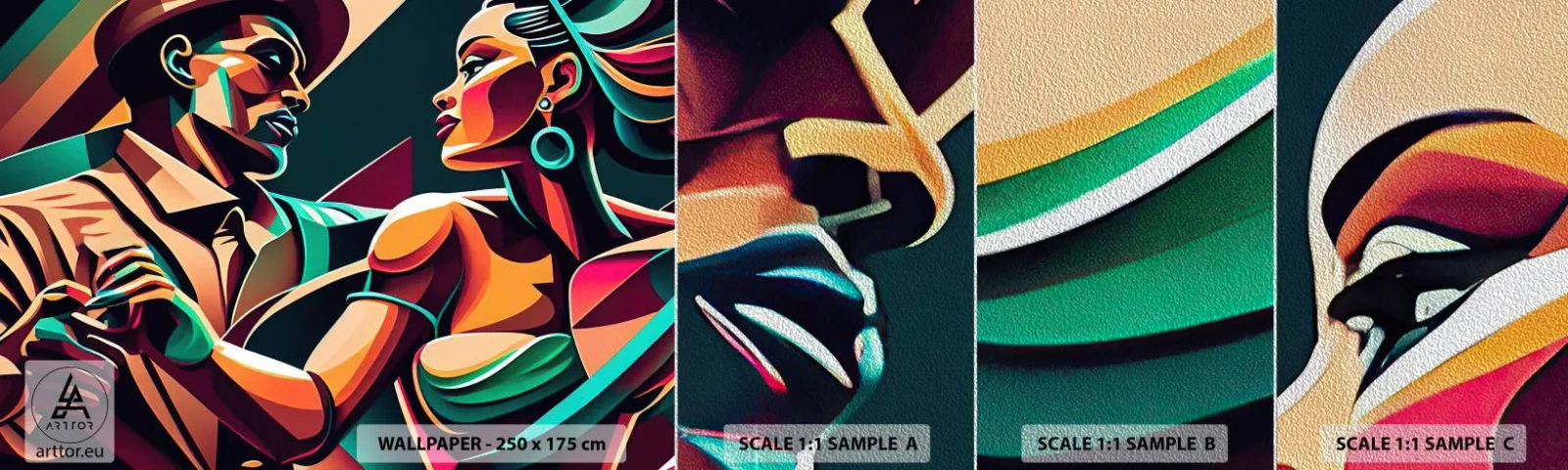 Provbit av fototapet Premium Sand - I hjärtats rytm - Kubism, Par, Dansa - 100x30 cm