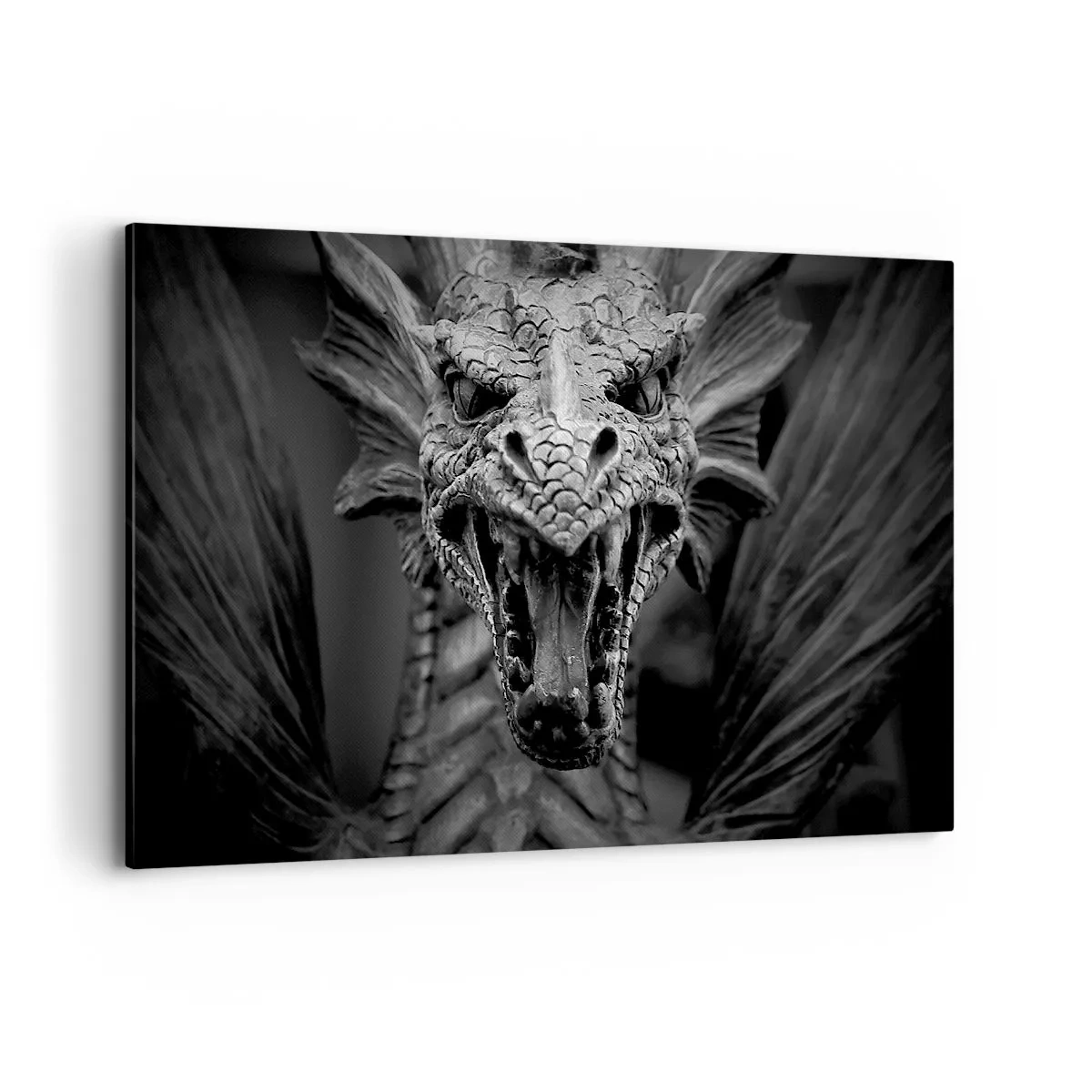 Canvastavla - Bild på duk - En sagodrake i grånyans - 120x80 cm