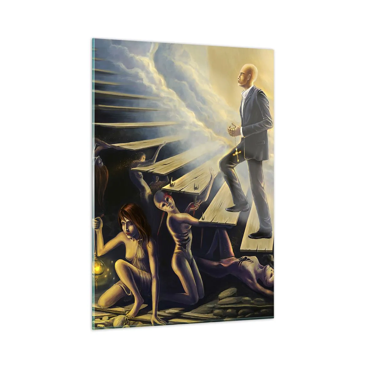 Glastavla - Bild på glas - Danteisk vandring mot ljuset  - 50x70 cm