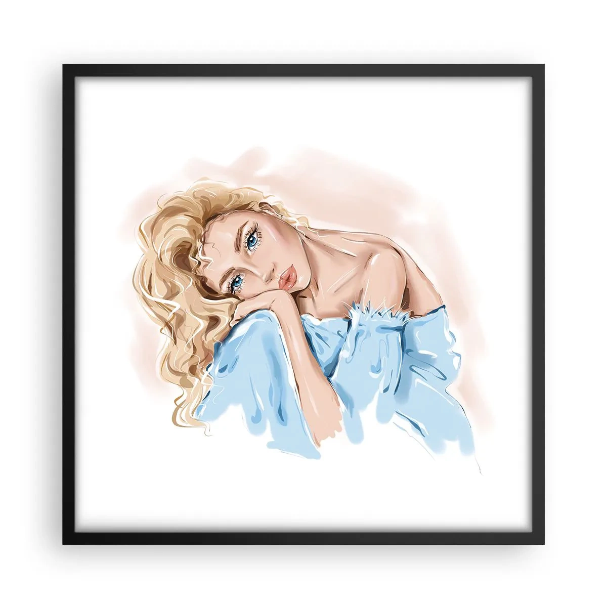 Affisch i svart ram - Drömmande i blått - 50x50 cm