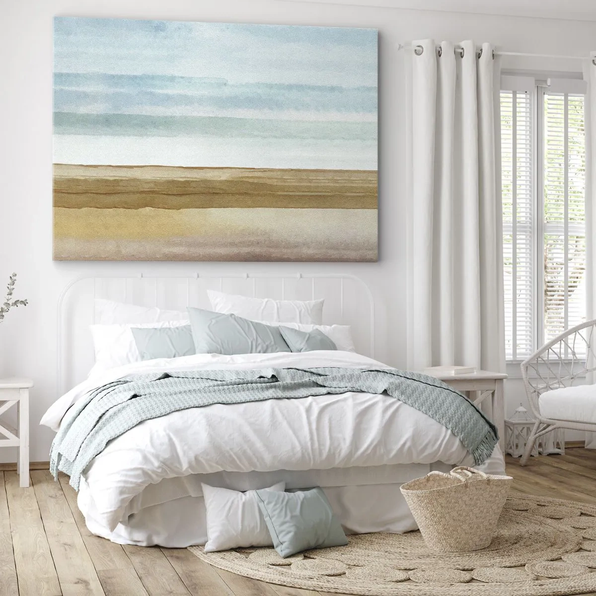Canvastavla - Bild på duk - Abstrakt strandlandskap i pastellfärger - 70x50cm - Svalkande - Modern väggdekoration för vardagsrum och sovrum ARTTOR