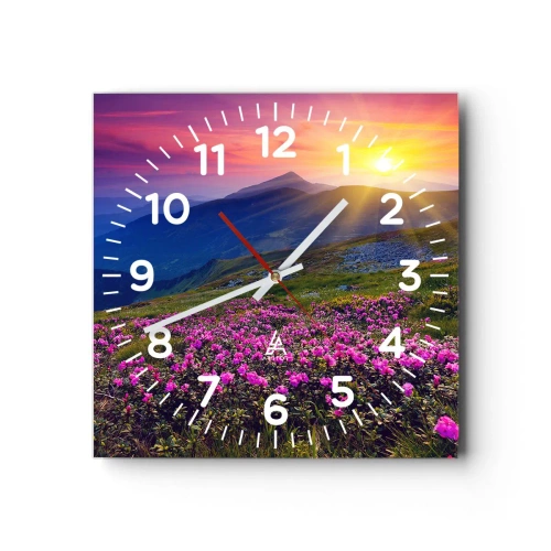 Väggklocka - Klocka på glas - … Bergtallen doftar och örterna luktar runt omkring - 40x40 cm