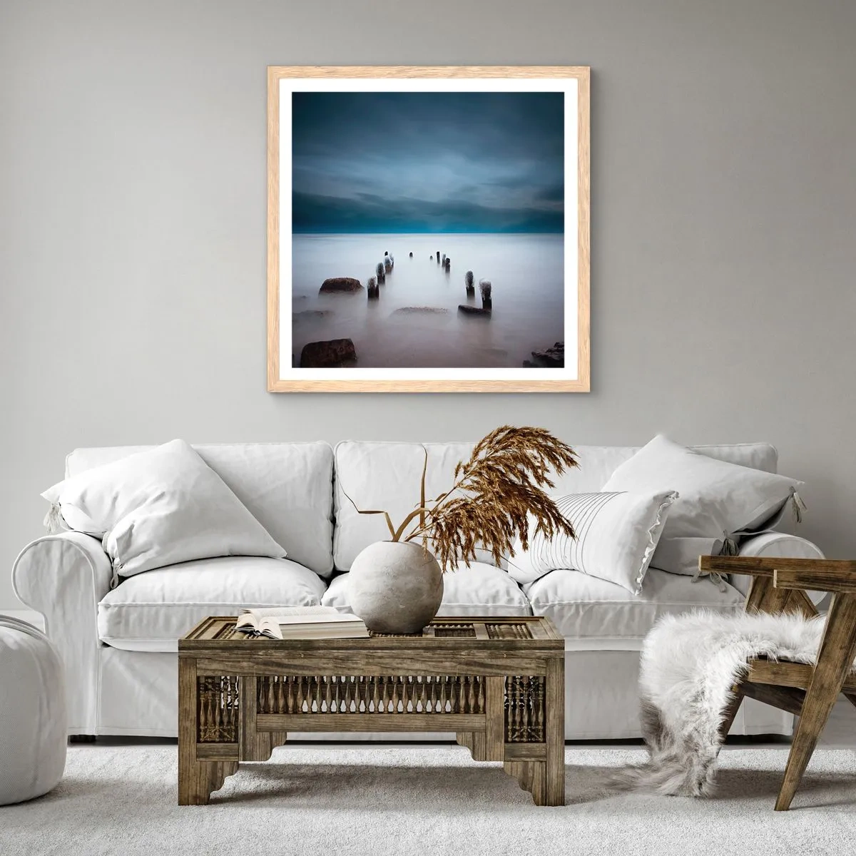 Affisch i ram av ljusek - Fundersam sjö - 50x50 cm