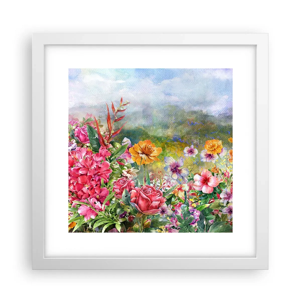 Affisch i vit ram - En trädgård som blivit galen - 30x30 cm