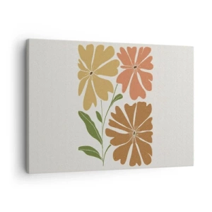 Canvastavla - Bild på duk - Tre blommor i varma färger mot en ljus bakgrund - 70x50cm - Natur och geometri - Modern väggdekoration för vardagsrum och sovrum ARTTOR