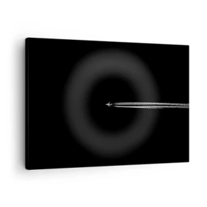 Canvastavla - Bild på duk - Ett jetplan med en synlig kondensstrimma mot svart bakgrund - 70x50cm - I en annan dimension - Modern väggdekoration för vardagsrum och sovrum ARTTOR