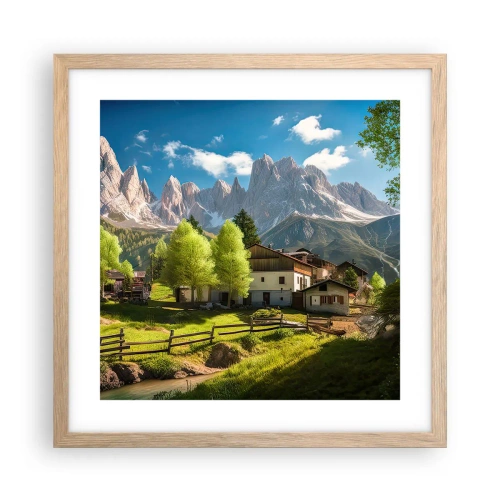 Affisch i ram av ljusek - Alpin idyll - 40x40 cm