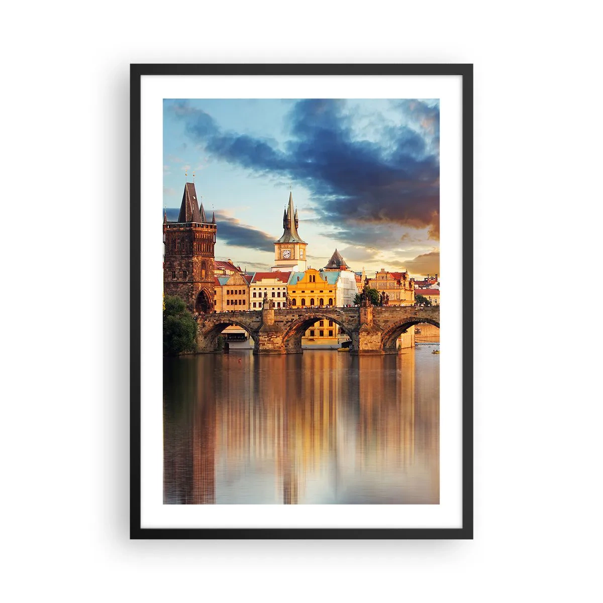 Affisch i svart ram - Karlsbron i Prag vid solnedgången - 50x70cm - Vacker sedan århundraden - Modern väggdekoration för vardagsrum och sovrum ARTTOR