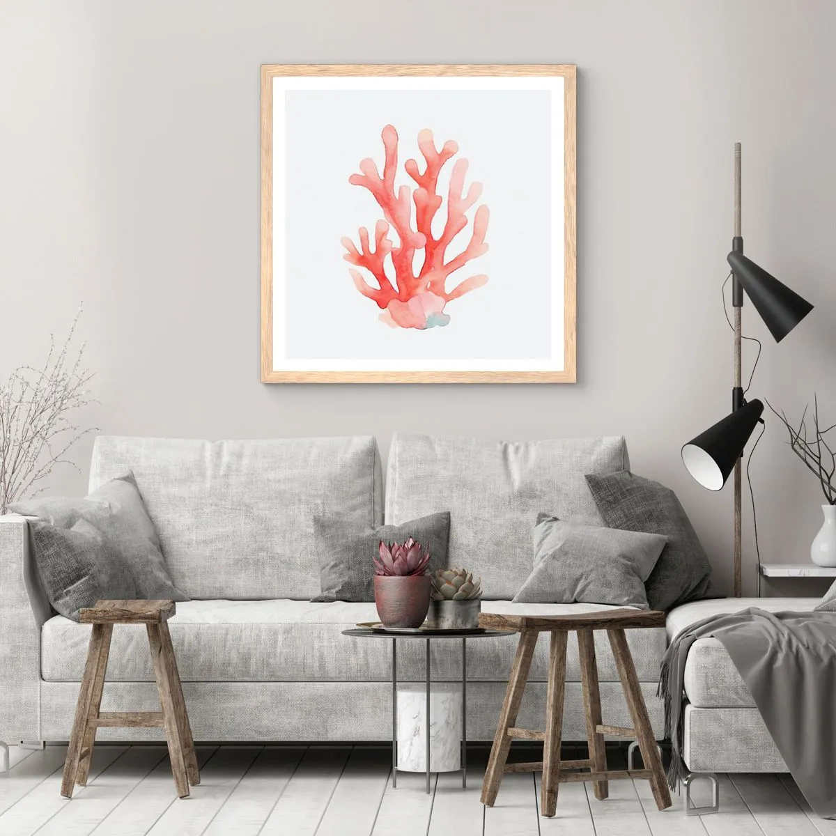 Affisch i ram av ljusek - Korallfärgad korall - 40x40 cm
