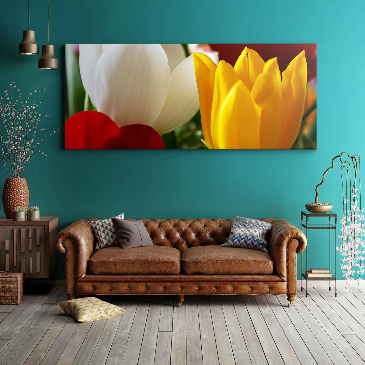 Canvastavla - Bild på duk - Tulpanfeber - 100x40 cm