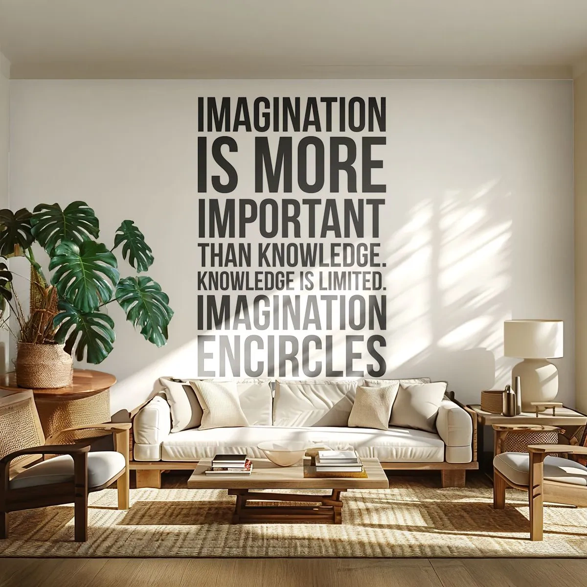 Fototapet Premium Canvas - Einstein om fantasins styrka - Typografi, Bekräftelse, Maxim - 200x140 cm