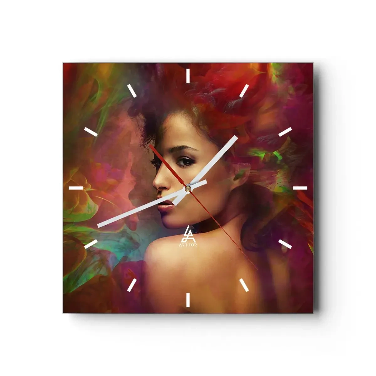 Väggklocka - Klocka på glas - Vackrare är regnbågen, delikat som dimman - 40x40 cm