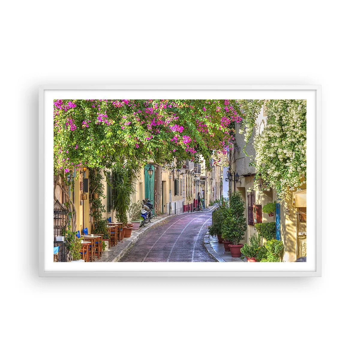 Affisch i vit ram - Blommande gata - 91x61 cm