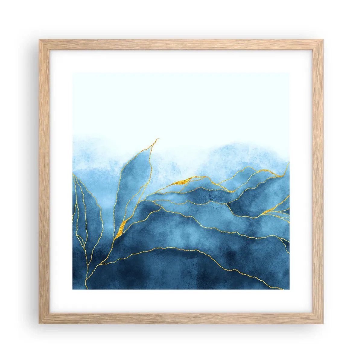 Affisch i ram av ljusek - Blått i guld - 40x40 cm