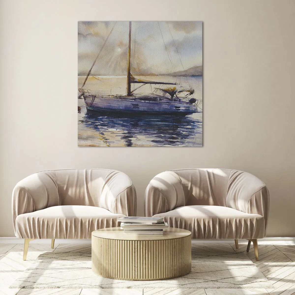 Glastavla - Bild på glas - Kväll i viken - 30x30 cm