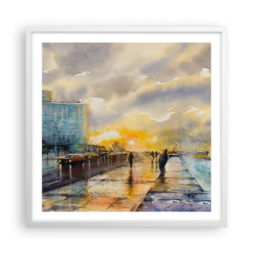 Affisch i vit ram - Livet på stranden - 60x60 cm