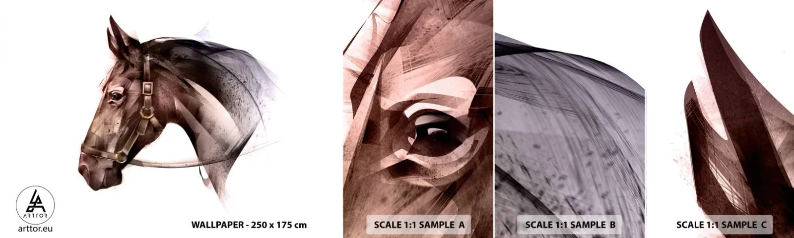 Provbit av självhäftande fototapet Deluxe Sticker - Vilken charm - Djur, Hästhuvud, Häst - 100x30 cm