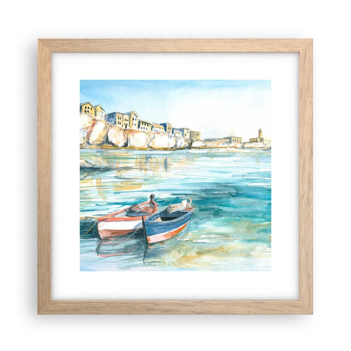 Affisch i ram av ljusek - Landskap i azurblått - 30x30 cm