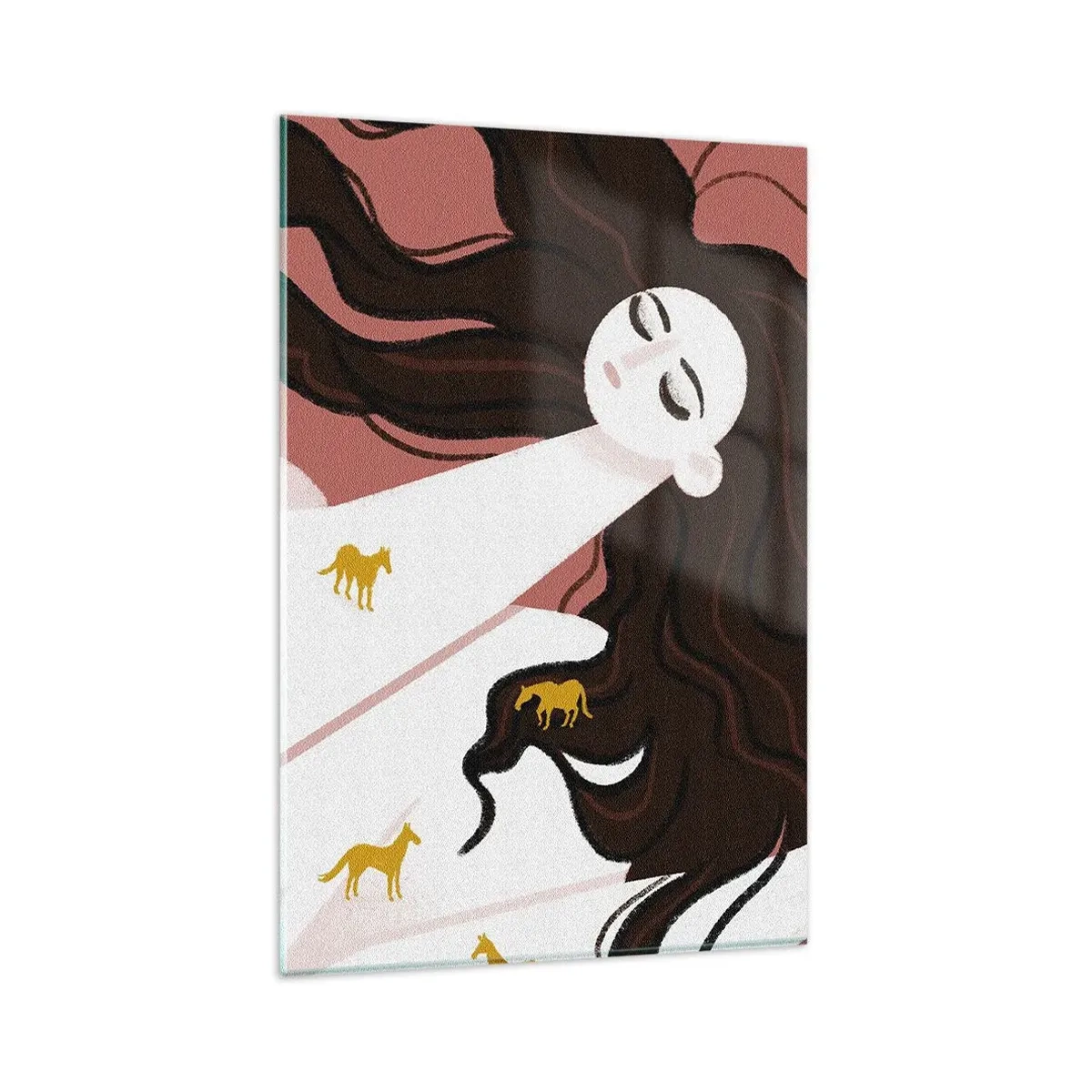 Glastavla - Bild på glas - Dröm om en gyllene häst - 80x120 cm