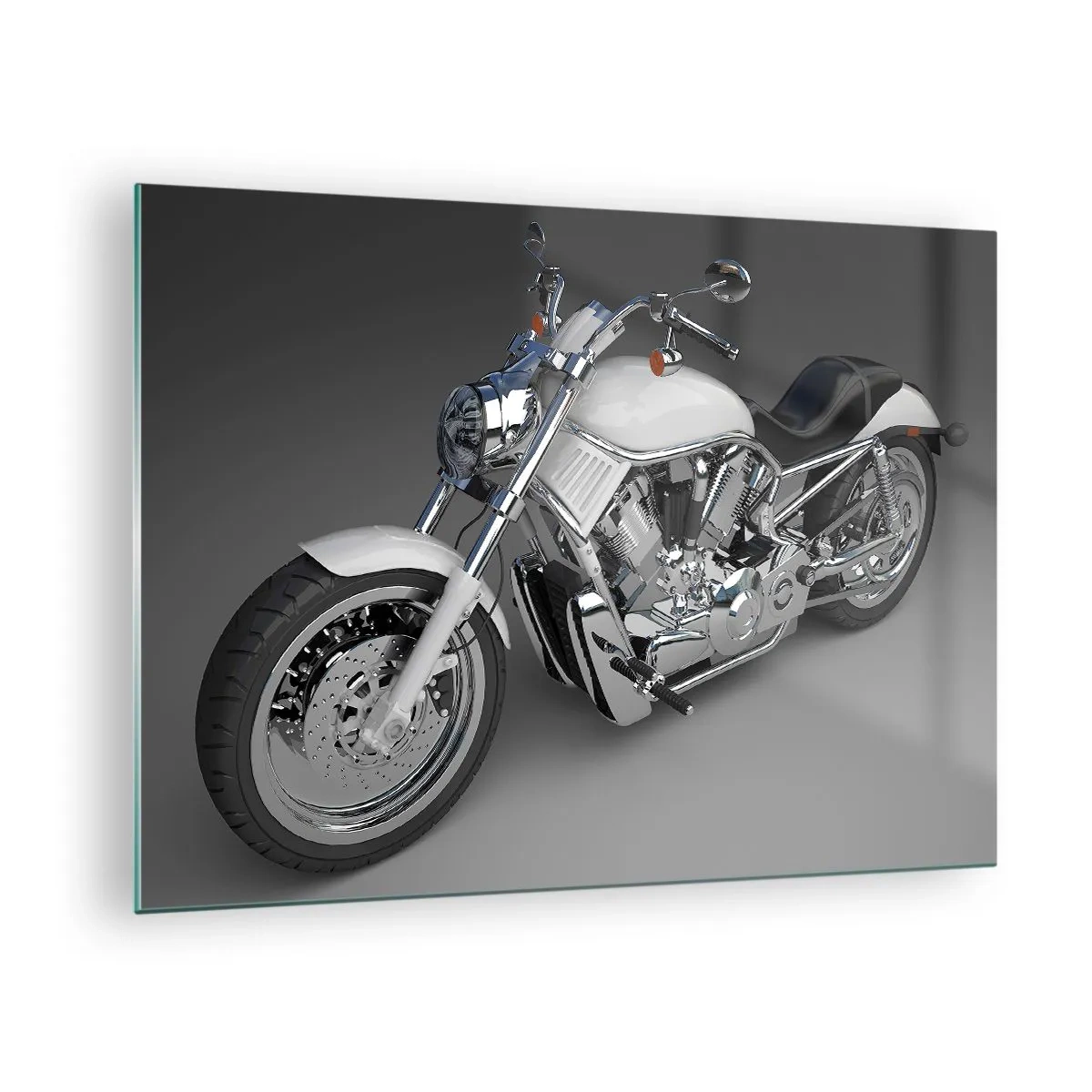 Glastavla - Bild på glas - En snygg motorcykel på en grå bakgrund med en modern twist - 70x50cm - Man vill lägga sig knäna - Modern väggdekoration för vardagsrum och sovrum ARTTOR