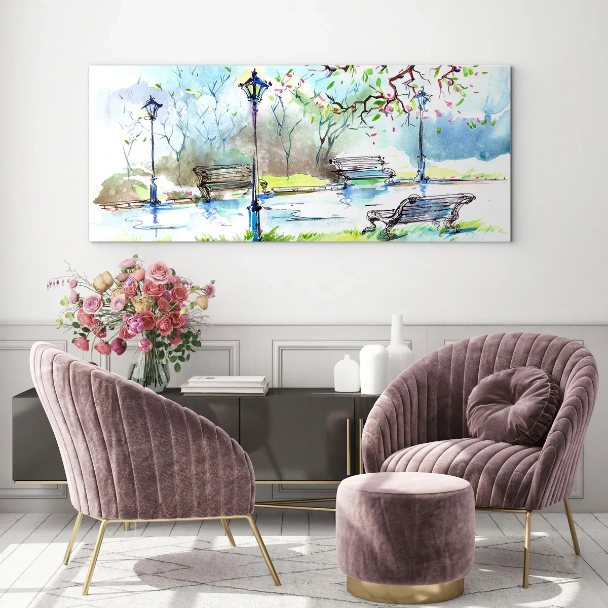 Glastavla - Bild på glas - Parktystnadens charm - 90x30 cm